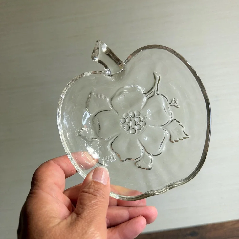 5 VTG Hazel Atlas Apple Blossom Berry Bowls Clear Glass Apple Dessert Bowls